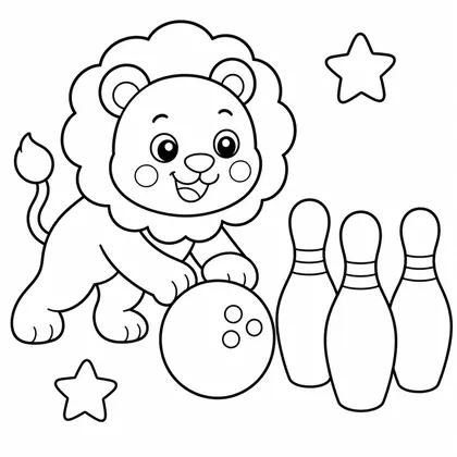 Dibujo de leon jugando a los bolos para colorear
