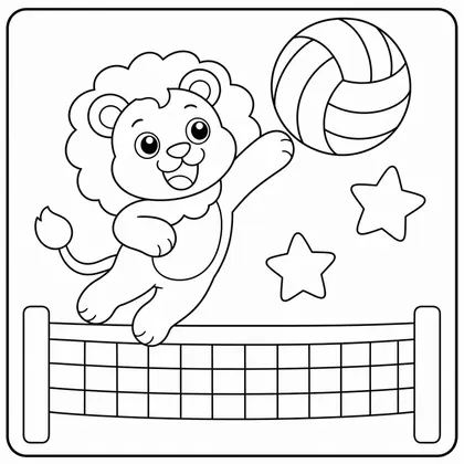 Dibujo de leon jugando al voleibol para colorear