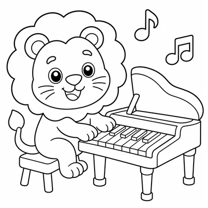 Dibujo de leon tocando el piano para colorear