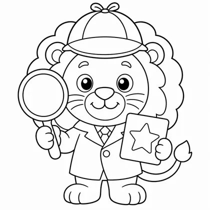 Dibujo de leon detective con lupa para colorear