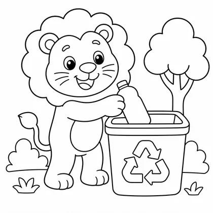 Dibujo de leon reciclando para colorear