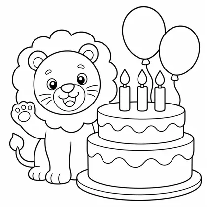 Dibujo de leon en su cumpleaños para colorear