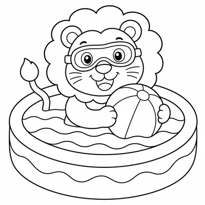 Dibujo de leon nadando en la piscina para colorear