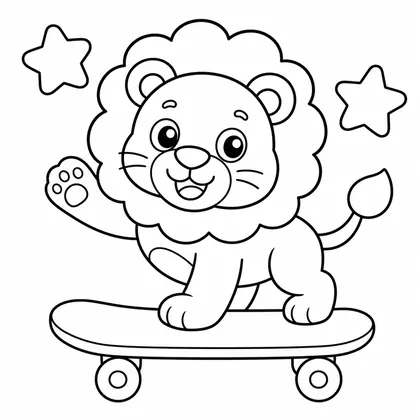 Dibujo de leon en monopatín para colorear
