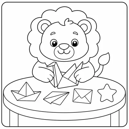 Dibujo de leon haciendo origami para colorear