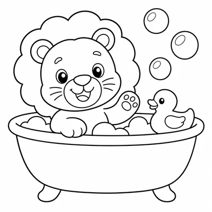 Dibujo de leon tomando un baño para colorear
