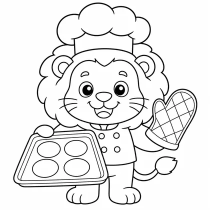 Dibujo de leon haciendo galletas para colorear