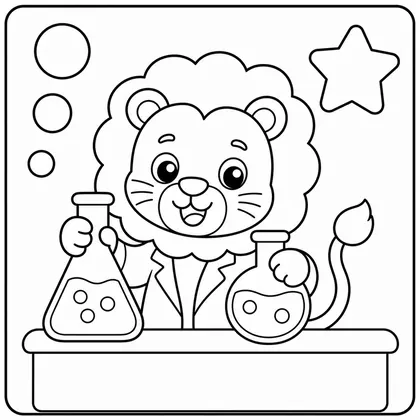 Dibujo de leon haciendo un experimento para colorear