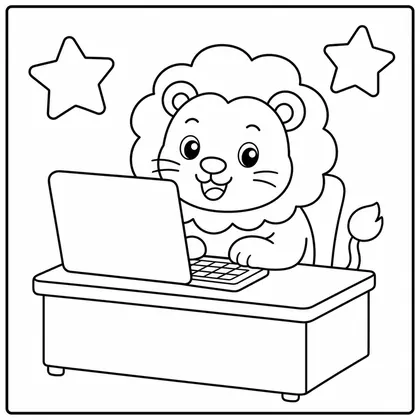 Dibujo de leon usando ordenador para colorear