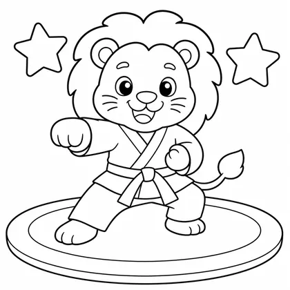 Dibujo de leon practicando karate para colorear