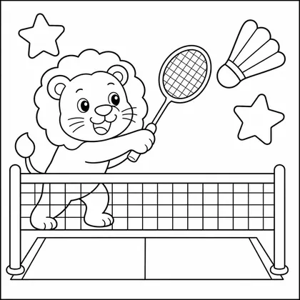 Dibujo de leon jugando al badminton para colorear