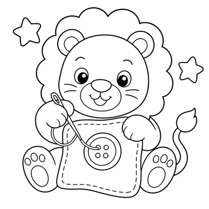 Dibujo de leon cosiendo un boton para colorear
