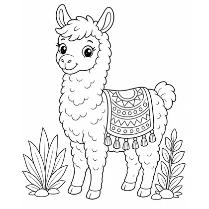Llama with a decorative blanket coloring page