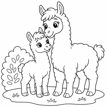 Llama with its baby coloring page