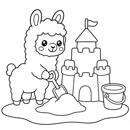 Dibujo de llama con castillo de arena para colorear