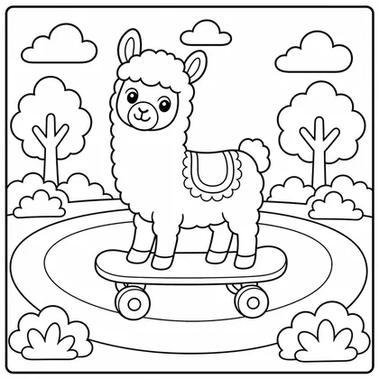 Dibujo de llama en monopatín para colorear
