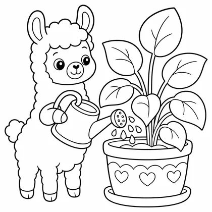 Dibujo de llama regando planta para colorear