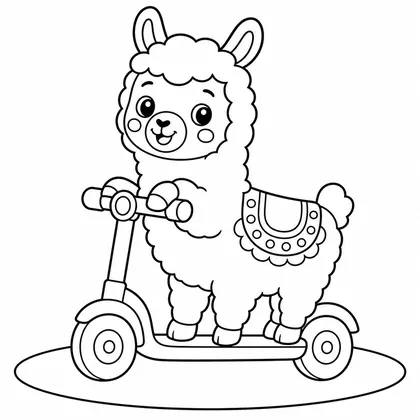 Dibujo de llama con patinete para colorear