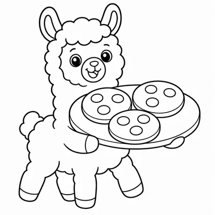 Dibujo de llama con plato de galletas para colorear