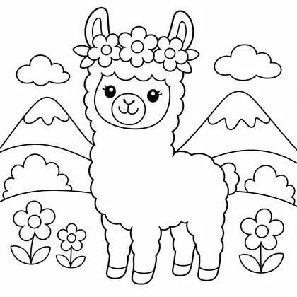 Dibujo de llama con corona de flores para colorear