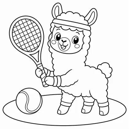 Dibujo de llama jugando al tenis para colorear