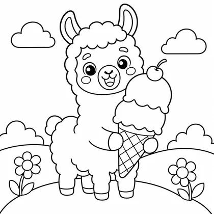 Dibujo de llama con helado para colorear