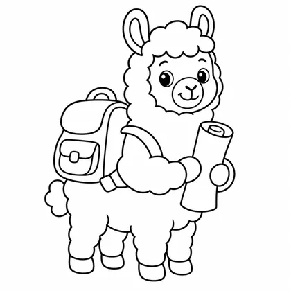 Dibujo de llama con mochila para colorear