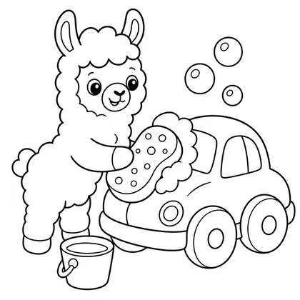 Dibujo de llama lavando coche para colorear