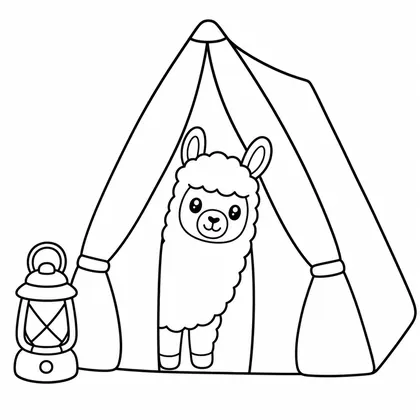 Dibujo de llama en tienda de campana para colorear