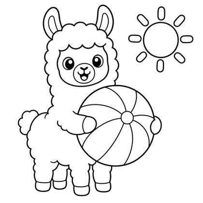 Dibujo de llama con pelota de playa para colorear