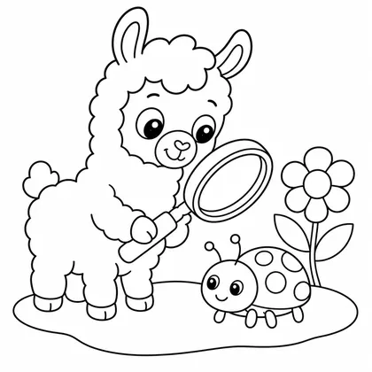 Dibujo de llama con lupa de insectos para colorear