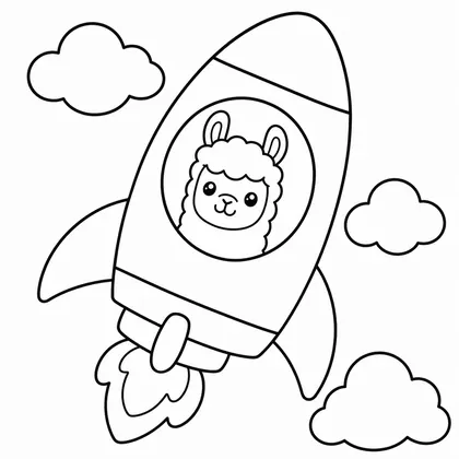 Dibujo de llama en cohete para colorear