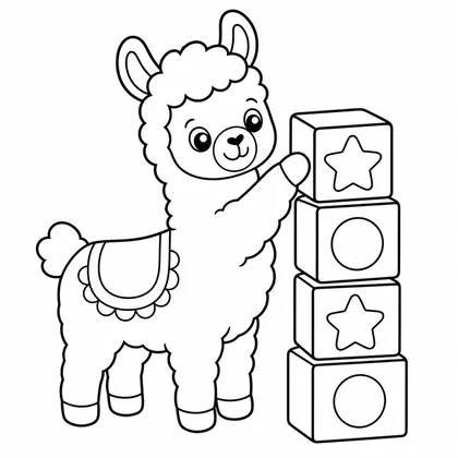 Dibujo de llama con cubo de construccion para colorear