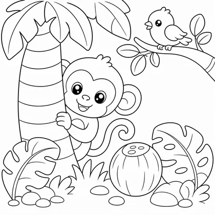 Monkey in the jungle coloring page