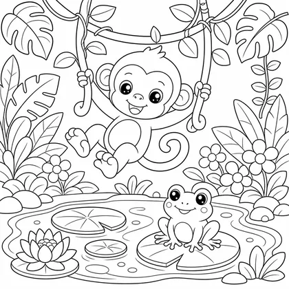 Monkey with flowers coloring page