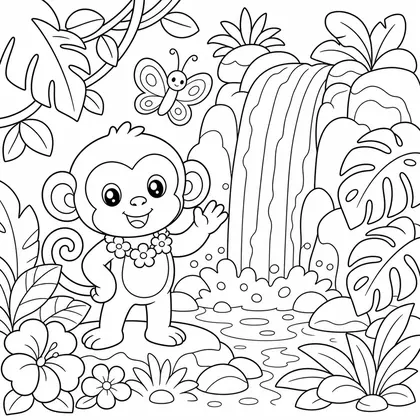 Monkey with a vine coloring page