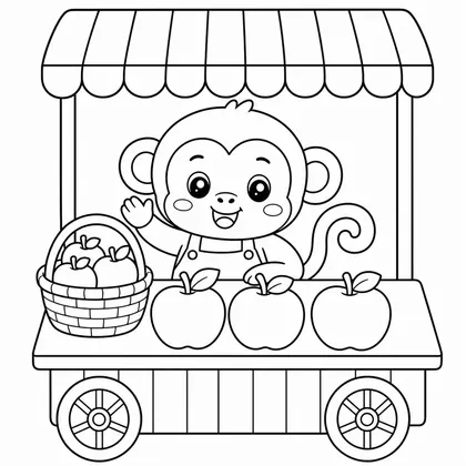 Monkey with a fruit stand coloring page