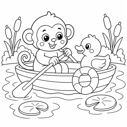 Monkey in a boat coloring page