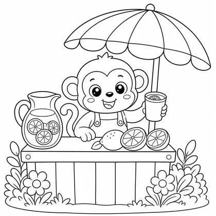 Monkey with a lemonade stand coloring page