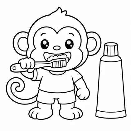 Dibujo de mono lavándose los dientes para colorear