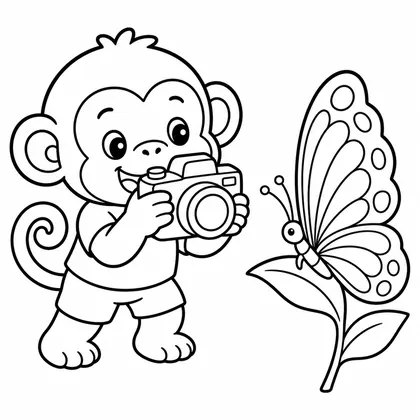 Dibujo de mono con cámara para colorear