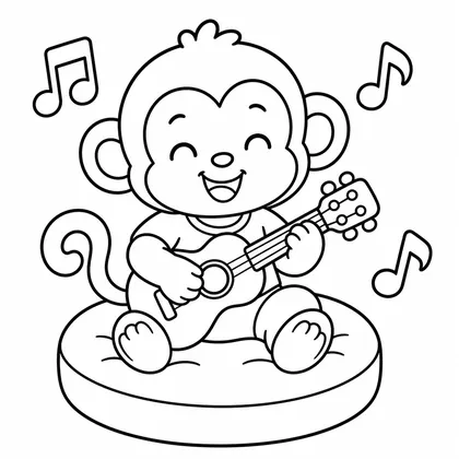 Dibujo de mono con guitarra para colorear