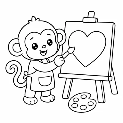 Dibujo de mono pintando un cuadro para colorear