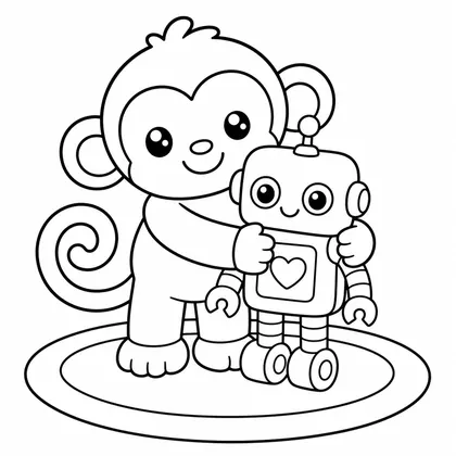 Dibujo de mono con robot para colorear