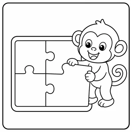 Dibujo de mono con puzzle para colorear