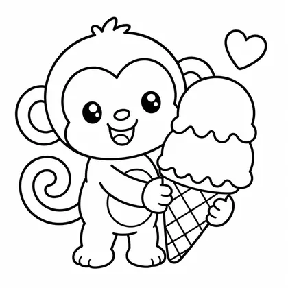 Dibujo de mono con helado para colorear
