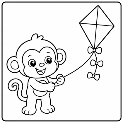 Dibujo de mono volando cometa para colorear