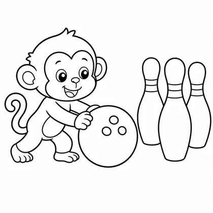 Dibujo de mono jugando a los bolos para colorear