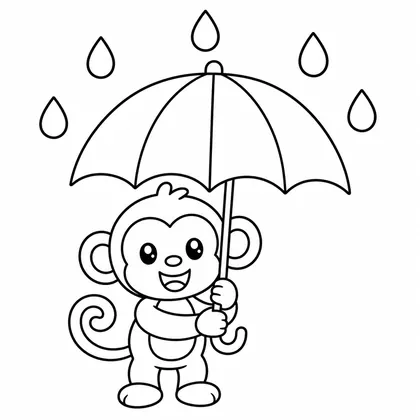 Dibujo de mono con paraguas para colorear