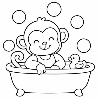 Dibujo de mono en baño de burbujas para colorear